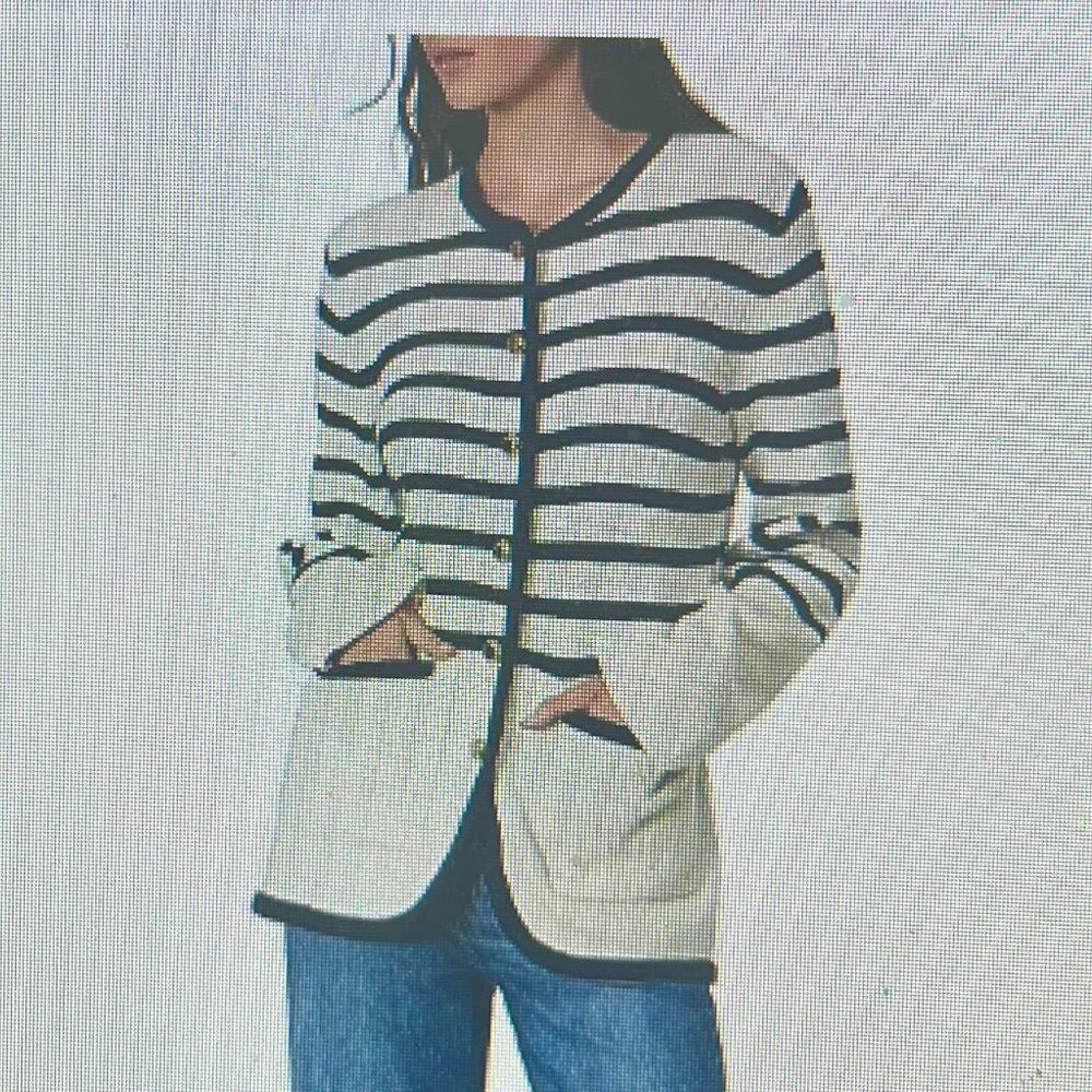 NWOT rag & bone Nancy navy and cream striped cardigan size L - Picture 1 of 6